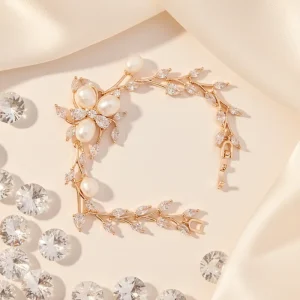 Luxury Rose Gold Pearl & Zircon Bracelet for Women Bridal Wedding Jewelry Flower Leaf Vine Charm Bracelet Party Prom Accessories