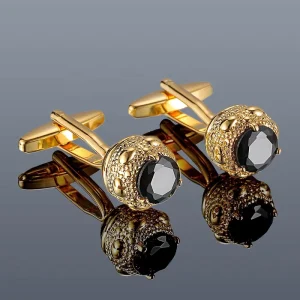 Luxury Round Gold and Silver Stones Set with Black Zircon Fashion Cuff Links Lot Stock Cufflinks for Men with stem