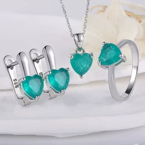 Luxury Royal Dubai Custom Water Shape Emerald Cubic Zirconia Bridal Silver Jewelry Set