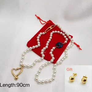 Luxury Silver 18k Gold Necklace 35 Inches Natural Pearl Handmade uno Beads De 50 Necklaces with Steel Earrings