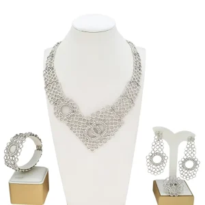 Luxury Silver African Jewelry Set High Quality Necklace for Women Earrings Rings