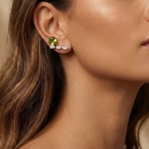 Luxury Sleek Design Droplet-shaped Zircon Pear-shaped Zircon 18K Gold Stud Earrings