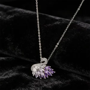 Luxury Sparkling Crystal Purple Zircon Animal Pattern Pendant Fine Chain Necklace