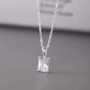 Luxury Square Shape Cubic Zirconia Pendant 925 Sterling Silver Necklaces Fashion Jewelry for Women