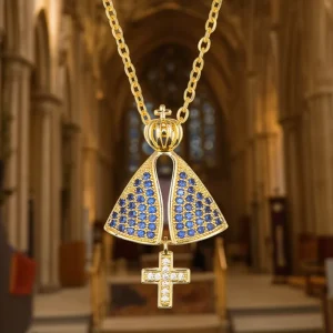Luxury Stainless Steel Cross Pendant Necklace Rhinestone Virgin Mary Women’s Prayer Catholicism Christmas Diamond Jewelry