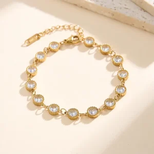 Luxury Stainless Steel High Polished Full 5mm Round Bezel CZ Tennis Bracelet 18K Gold Plated Fashion Jewelry