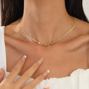 Luxury Stainless Steel Necklace 18K Gold Plated Waterproof Pendant with Diamond PVD Coating Fashion Link Chain Jewelry