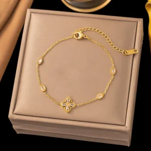 Luxury Stainless Steel Pearl Ball Charm Vintage Fashion Jewelry Bracelets Bangles for Women’s Party Trendy Elegant Gift