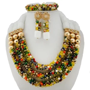 Luxury Statement Red Bead Earrings Set Gold Plated Crystal Embellished Jewelry for Women Perfect for Prom YL302