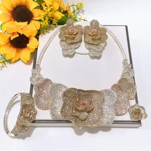 Luxury Trendy Bridal Factory Latest New Arrival Alloy Gold Plated Wedding Party Gift Anniversary Engagement Jewelry Set