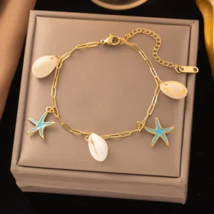 Luxury Tropical Blue Starfish & Shell Charm Fashion Jewelry Bracelets Bangles for Beach Vacation