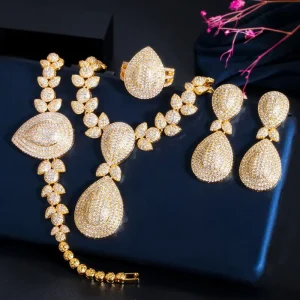 Luxury Vintage Jewelry Necklace Nigeria Fashion Saudi Arabia Wedding Accessories Sets Dubai Bridal Zircon Copper Rhodium Plated