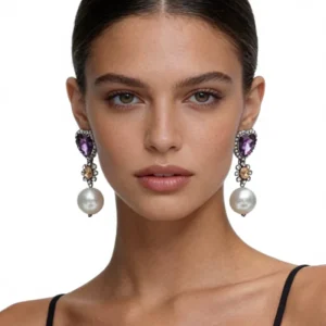 Luxury Vintage Women’s Gold Plated Shiny Rhinestone Pearls Heart Butterfly Bee Drop Earrings Alloy Jewelry Banquets Parties