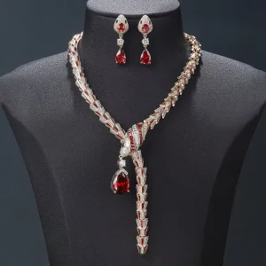 Luxury Vintage Women’s Party Jewelry Set Cubic Zirconia Snake Necklace and Earrings for Costume Accessories