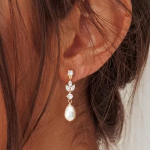 Luxury Water Drop Imitation Pearl Drop Stud Earrings for Women Shiny Cubic Zircon Leaf Geometry Earrings Wedding Jewelry Gifts