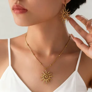 Luxury Women Gold Plated Irregular Hollow Oval Jewelry Set 316 Stainless Steel Necklace & Drop Earring Fashion Set