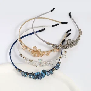 Luxury Women’s Crystal Rhinestone Headbands with Gradient Color and Flower Design 15cm Circumference