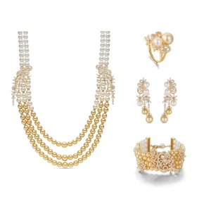 Luxury Women’s Fashion Jewelry Set New Design Golden Pearl Zircon Heavy Necklace Earrings Ring Bracelet For Bridal Wedding Party