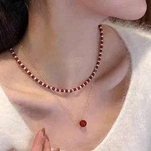 Luxury Women’s Necklace Layered Natural Red Agate and Freshwater Pearl Collarbone Fashion Jewelry
