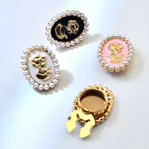 Luxury Women’s Oval Shape Button Cover Clip Brooches with Pearl Rhinestones and Diamond Pattern Eco Friendly Metal Cufflinks