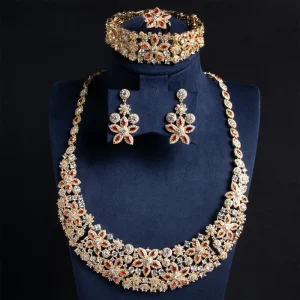 Luxury Women’s Rhinestone Jewelry Set Floral Party Costume Necklace Earrings Brides Wedding Accessories Zircon Gift