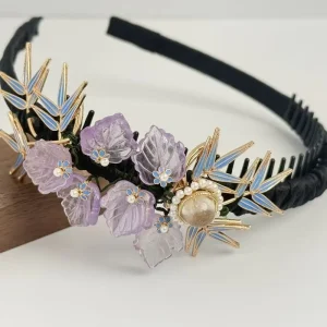 Luxury Women’s Silk Scrunchies & Flower Crown Headband with Pearls & Crystal Fashion Party Accessories