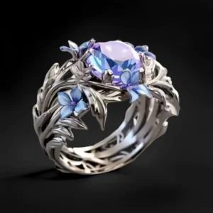 Luxury Women’s Trendy Zircon Inlay Colorful Flower Wrapped Anime Style Iris Ring Fashion Rings for Gift