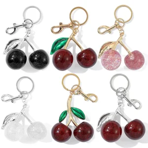 Luxury inspired Fashion Cherry Keychain Bag Charms Pendant Accessory for Women Cherry Car Key Chain