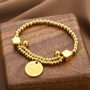 Luxury simplified Round Disc Letter Fashion Beaded Bracelets Personalized Stainless Steel Jewelry