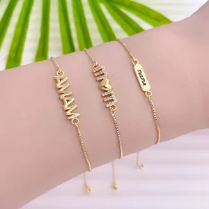 MAMA MOM Bracelet Gold-plated Mother’s Day Colored Diamonds Adjustable Bracelet