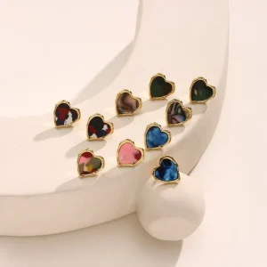 MECYLIFE 18K Gold Pearl Heart Shaped Earrings Irregular Pattern Stainless Steel Trendy