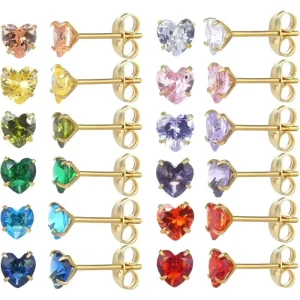 MECYLIFE Elegant Stud Earrings Fashion Stainless Steel Studs Crystal Heart Earrings Wedding Gift