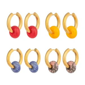MECYLIFE Glass Stone Drop Earrings Women Fashion 18K Gold Plated Jewelry Stainless Steel Hoop Earrings Vintage Jewelry