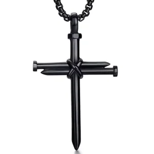 MEN’S CHRISTIAN NECKLACE LAYERED SILVER GOLD BLACK NAIL PENDANT NECKLACES JEWELRY