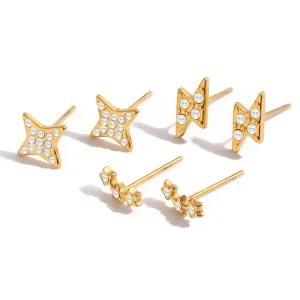 MICCI Stainless Steel 18K Gold Plated Non Fading Fashion Jewelry Star Lightning Shaped Set Stud Small Earrings