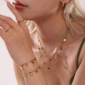 MIDUODUO European American Style Fashion Colorful Zircon Titanium Steel Electroplated Heart Clavicle Necklace Earrings Bracelets