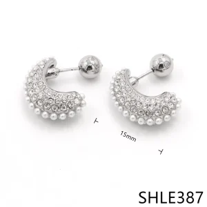 MIUB69 DA Elegant Moon Shape Pearl Stud Earrings Full Paved Sparkling Stone Crescent Stud Earrings Women Daily Wear