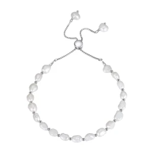 MLSPB09 925 Sterling Silver 14K Gold Plated Freshwater Pearl Beaded Bracelet Minimalist Fashion Adjustable Women Party