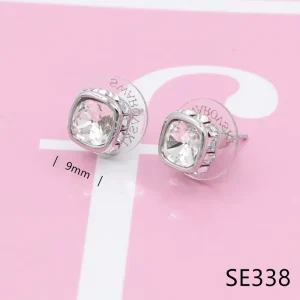 MME4 S 9mm Sparkling Square Stud Earrings Classic Crystal Studs for Daily Bridal Occasions