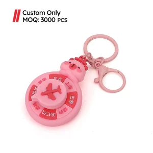 MOQ 3000 Pcs 3D Rotating Silicone Keychain Custom Promotional Giveaways PVC Rubber Keyring