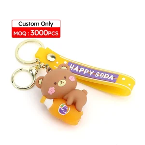 MOQ 3000 Pcs Custom Logo Personalized Eco friendly Waterproof PVC Carabiner Keychain 3D Cartoon Kawaii Custom Shape Custom Color