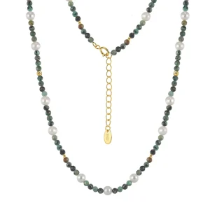 MPN14 African Turquoise Freshwater Pearl Beaded 925 Sterling Silver Dainty Choker Necklace Gemstone Minimalist Jewelry