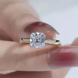 MSR 1149 Solitaire Wedding Band 9K Yellow Gold 2ct D VVS1 Cushion Cut Lab Grown Diamond Rings for Women