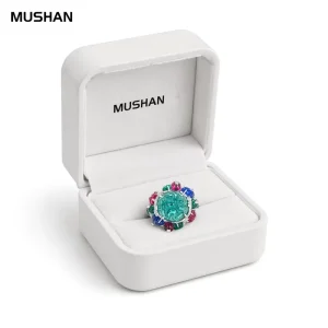 MUSHAN Jewelry Factory 925 Sterling Silver Rings Natural Chalcedony Tutti Frutti Jewelry Lab Grown Ruby Gemstones Ring for Women