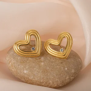 MYNECK 18K PVD Gold Plated Stainless Steel Bohemian Style Angel Love Ring Earrings Set Fashionable Studs