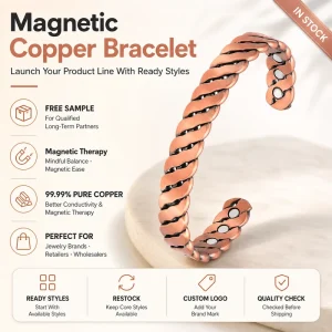 Magnet Jewelry Pure Copper Magnetic Therapy Jewelry Adjustable Braided Open Cuff Bracelet Vintage Bangle Custom