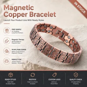 Magnet Jewelry Pure Copper Magnetic Therapy Jewelry Double Row Tiger Pattern Link Bracelet Vintage Custom Gift