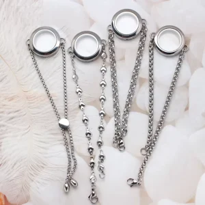 Magnet Open Stainless Steel Chain Bracelet Glass Floating Locket Living Charms Memory Locket Bracelet for Women Fashion Jewelry