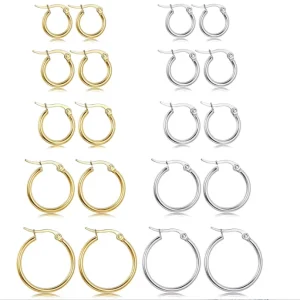 Magnetic Geometric 18K Gold Plated Vintage Big Circle Stainless Steel Women Hoop Earrings