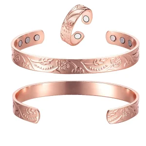 Magnetic Jewelry Solid Copper Cuff Bangles Arthritis Magnetic Healing Women’s Fashion Jewelry Set 99.99% Pure Copper Bracelet